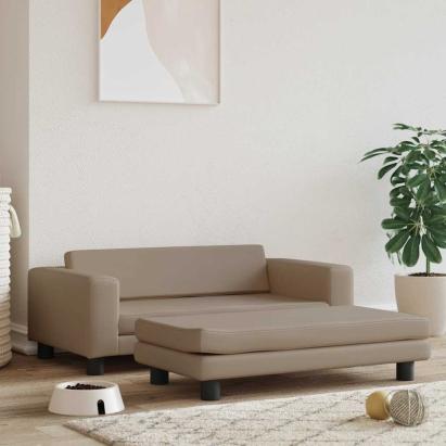 Pat pentru câini cu extensie cappuccino 100x50x30 cm piele eco GartenMobel Dekor