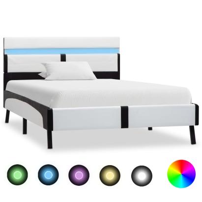 Cadru de pat cu LED, alb și negru, 90x200 cm, piele ecologică GartenMobel Dekor