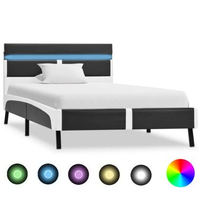 Cadru de pat cu LED, gri, 90 x 200 cm, piele ecologică GartenMobel Dekor