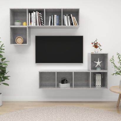 Set de dulapuri TV, 4 piese, gri beton, lemn prelucrat GartenMobel Dekor