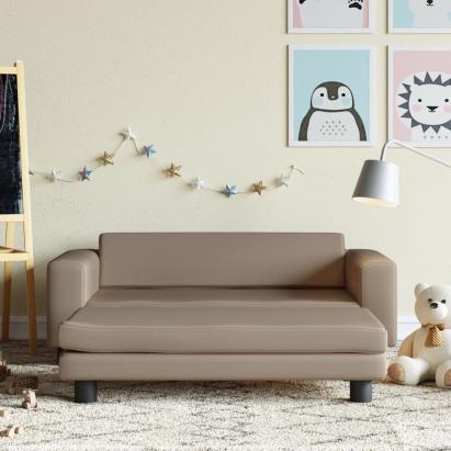 Canapea copii cu taburet cappuccino 100x50x30cm piele ecologică GartenMobel Dekor