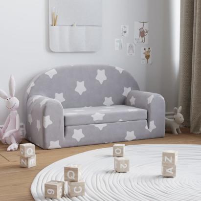 Canapea extensibilă copii 2 locuri gri deschis/stele pluș moale GartenMobel Dekor