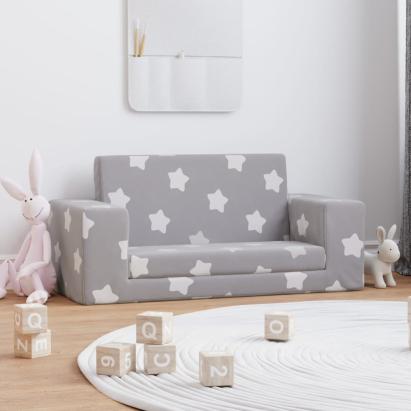 Canapea extensibilă copii 2 locuri gri deschis/stele pluș moale GartenMobel Dekor