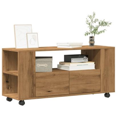 Dulap TV cu roți stejar artizanal 102x34,5x43 cm lemn prelucrat GartenMobel Dekor