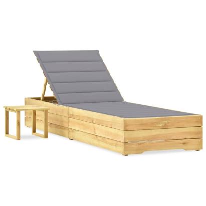 Șezlong de grădină cu masă și pernă, lemn de pin tratat GartenMobel Dekor