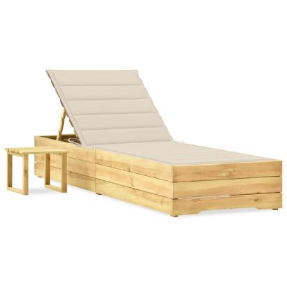 Șezlong de grădină cu masă și pernă, lemn de pin tratat GartenMobel Dekor