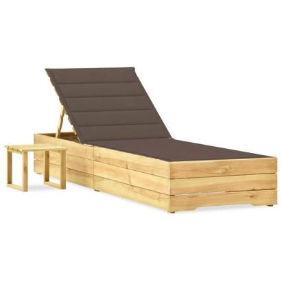 Șezlong de grădină cu masă și pernă, lemn de pin tratat GartenMobel Dekor