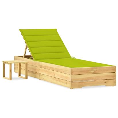 Șezlong de grădină cu masă și pernă, lemn de pin tratat GartenMobel Dekor
