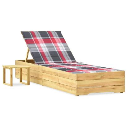 Șezlong de grădină cu masă și pernă, lemn de pin tratat GartenMobel Dekor