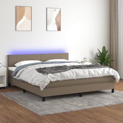 Pat cu arcuri, saltea și LED, gri taupe, 160x200 cm, textil GartenMobel Dekor
