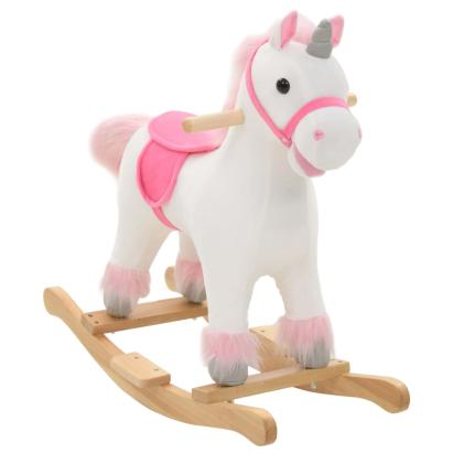 Balansoar unicorn de pluș, 65 x 32 x 58 cm, alb și roz GartenMobel Dekor