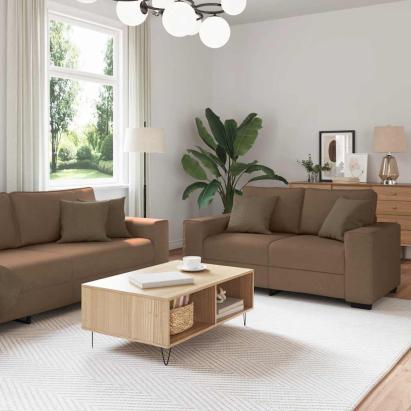 Set de canapele cu perne, 3 piese, maro, textil GartenMobel Dekor