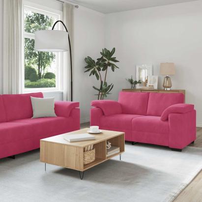Set canapea cu perne, 3 piese, roșu vin, catifea GartenMobel Dekor