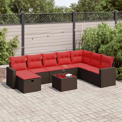 Set canapele de grădină cu perne, 9 piese, maro, poliratan GartenMobel Dekor