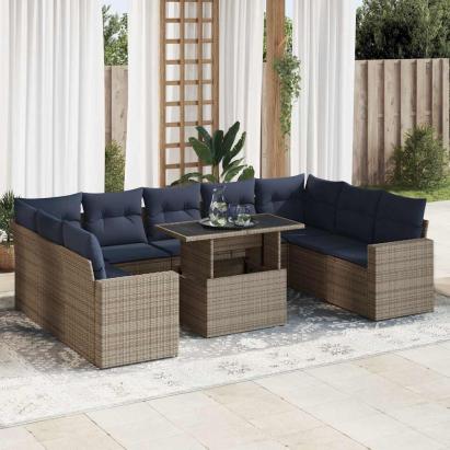 Set mobilier de grădină cu perne, 10 piese, gri, poliratan GartenMobel Dekor