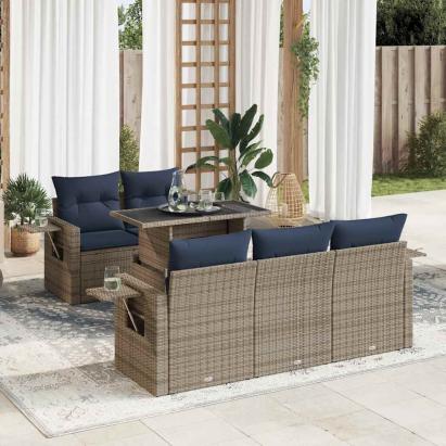 Set mobilier grădină perne 6 piese negru poliratan/lemn acacia GartenMobel Dekor