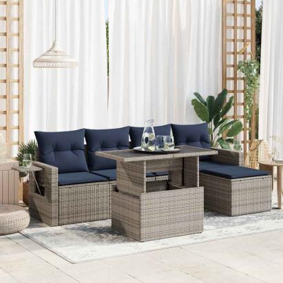 Set mobilier grădină perne 6 piese negru poliratan/lemn acacia GartenMobel Dekor