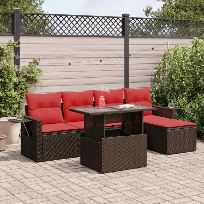 Set mobilier grădină cu perne 6 piese gri poliratan/lemn acacia GartenMobel Dekor
