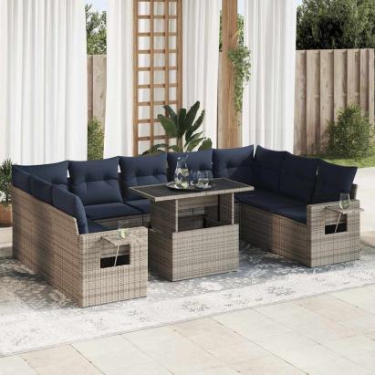 Set mobilier de grădină cu perne, 10 piese, gri, poliratan GartenMobel Dekor