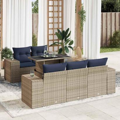 Set mobilier grădină cu perne 6 piese gri poliratan/lemn acacia GartenMobel Dekor