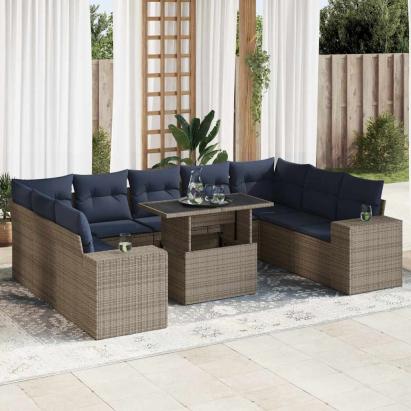 Set mobilier de grădină cu perne, 10 piese, gri, poliratan GartenMobel Dekor