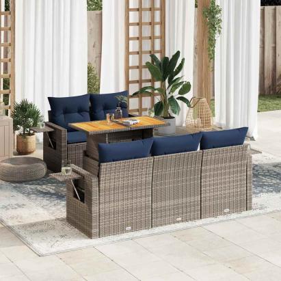 Set mobilier grădină cu perne, 6 piese, gri, poliratan GartenMobel Dekor