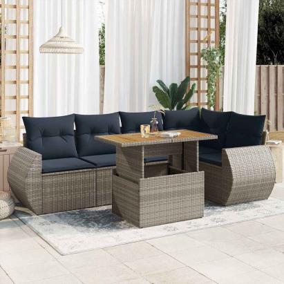 Set mobilier grădină cu perne, 6 piese, gri, poliratan GartenMobel Dekor