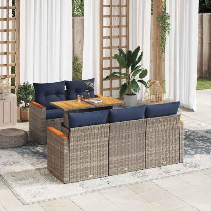 Set mobilier grădină cu perne, 6 piese, gri, poliratan GartenMobel Dekor