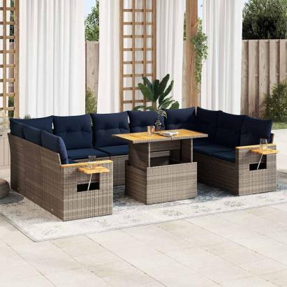 Set mobilier de grădină cu perne, 10 piese, gri, poliratan GartenMobel Dekor