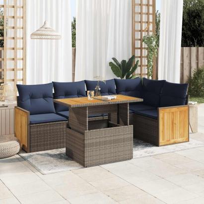 Set mobilier grădină cu perne 6 piese gri poliratan/lemn acacia GartenMobel Dekor