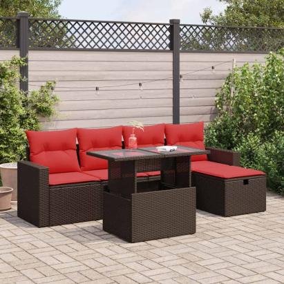 Set mobilier grădină perne 6 piese negru poliratan/lemn acacia GartenMobel Dekor