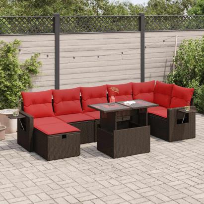 Set mobilier grădină perne 8 piese negru, poliratan/lemn acacia GartenMobel Dekor