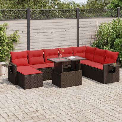 Set mobilier grădină perne 9 piese negru poliratan/lemn acacia GartenMobel Dekor