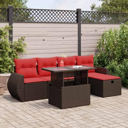 Set mobilier grădină perne 6 piese negru poliratan/lemn acacia GartenMobel Dekor