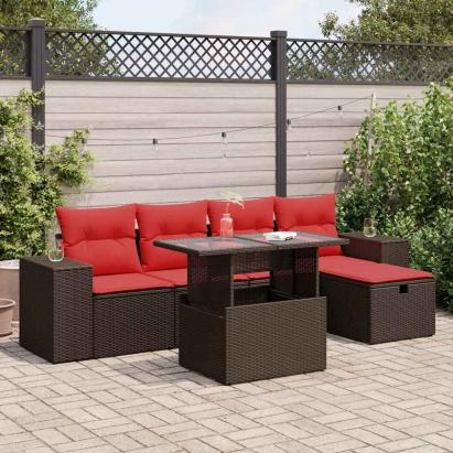 Set mobilier grădină perne 6 piese negru poliratan/lemn acacia GartenMobel Dekor