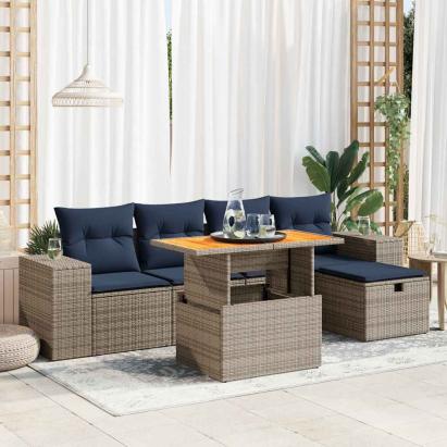 Set mobilier grădină perne 6 piese negru poliratan/lemn acacia GartenMobel Dekor