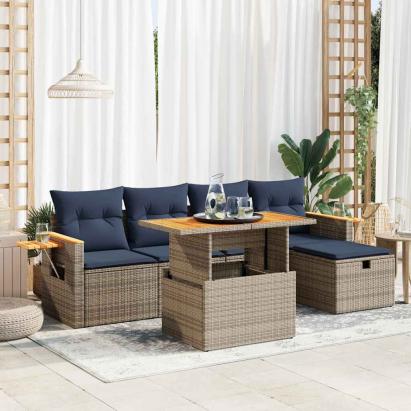 Set mobilier grădină cu perne 6 piese gri poliratan/lemn acacia GartenMobel Dekor