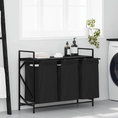 Coș de rufe 3 compartimente cu raft stejar negru GartenMobel Dekor
