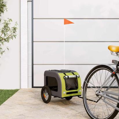 Remorcă bicicletă animale companie verde/gri textil oxford/fier GartenMobel Dekor