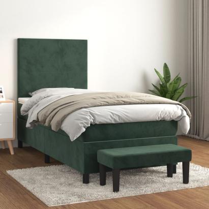 Pat box spring cu saltea, verde închis, 100x200 cm, catifea GartenMobel Dekor