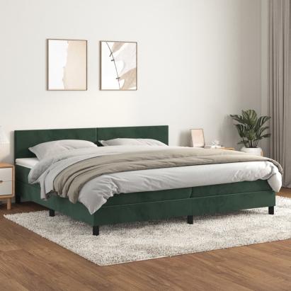 Pat box spring cu saltea, verde închis, 200x200 cm, catifea GartenMobel Dekor