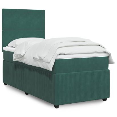 Pat box spring cu saltea, verde închis, 100x200 cm, catifea GartenMobel Dekor