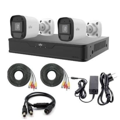 Kit de supraveghere Uniview cu 2 camere 5 MP, Audio, Infrarosu 20m, DVR Hibrid cu 4 canale 5MP, accesorii SafetyGuard Surveillance