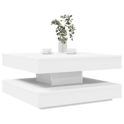 Masuta de Cafea Rotativa 360 Grade pentru Living cu Raft Depozitare, PAL Alb, 70x70x35 cm
