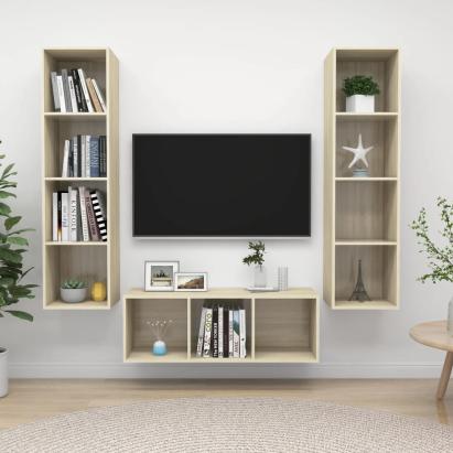 Set de dulapuri TV, 3 piese, stejar sonoma, lemn prelucrat GartenMobel Dekor