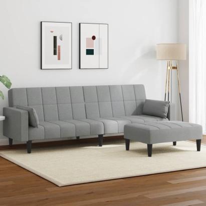 Canapea extensibilă cu taburet, 2 locuri, gri deschis, textil GartenMobel Dekor