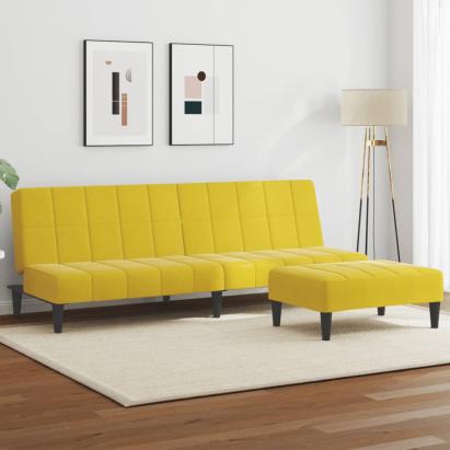 Canapea extensibilă cu taburet, 2 locuri, galben, catifea GartenMobel Dekor