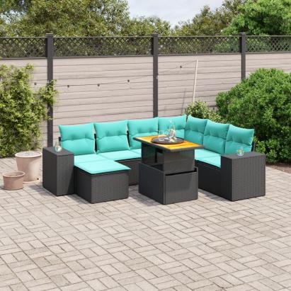 Set canapele de grădină cu perne, 8 piese, negru, poliratan GartenMobel Dekor