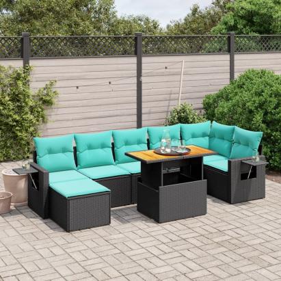 Set canapele de grădină cu perne, 8 piese, negru, poliratan GartenMobel Dekor