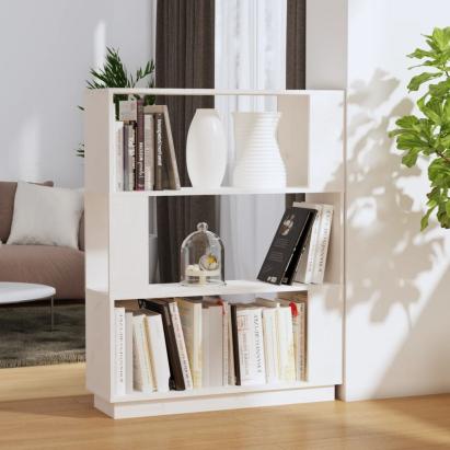Bibliotecă/Separator cameră, alb, 80x25x101 cm, lemn masiv pin GartenMobel Dekor